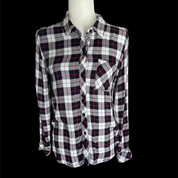 RAILS: Women's White, Black, Grey & Red Plaid Long Sleeve Button Up Shirt - XS - Picture 1 of 3
